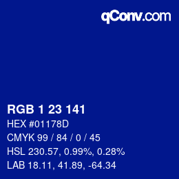 カラーコード: RGB 1 23 141 | qconv.com