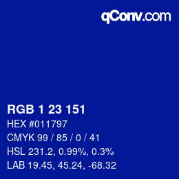 Color code: RGB 1 23 151 | qconv.com