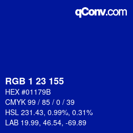 カラーコード: RGB 1 23 155 | qconv.com