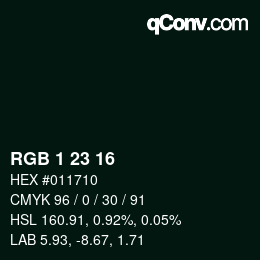 Color code: RGB 1 23 16 | qconv.com