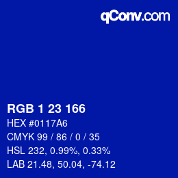 Color code: RGB 1 23 166 | qconv.com