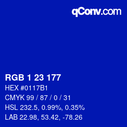 カラーコード: RGB 1 23 177 | qconv.com