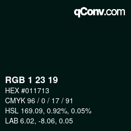 Color code: RGB 1 23 19 | qconv.com