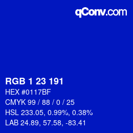 カラーコード: RGB 1 23 191 | qconv.com