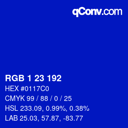 Color code: RGB 1 23 192 | qconv.com