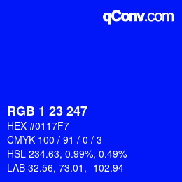 Color code: RGB 1 23 247 | qconv.com