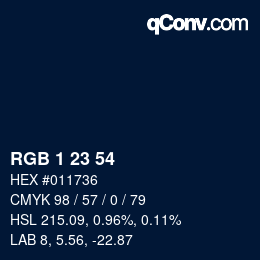 カラーコード: RGB 1 23 54 | qconv.com