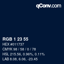颜色代码: RGB 1 23 55 | qconv.com