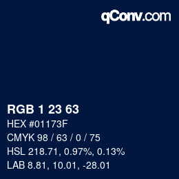 カラーコード: RGB 1 23 63 | qconv.com