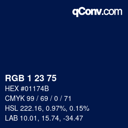 カラーコード: RGB 1 23 75 | qconv.com
