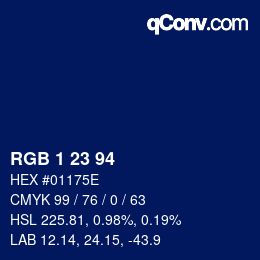 カラーコード: RGB 1 23 94 | qconv.com