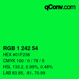 Color code: RGB 1 242 54 | qconv.com
