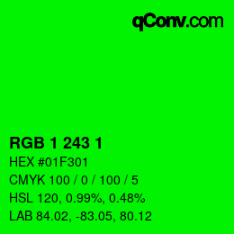 Color code: RGB 1 243 1 | qconv.com