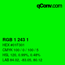 カラーコード: RGB 1 243 1 | qconv.com