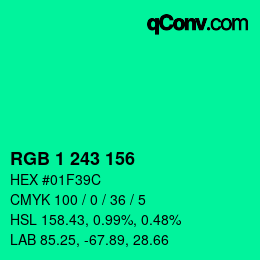 カラーコード: RGB 1 243 156 | qconv.com