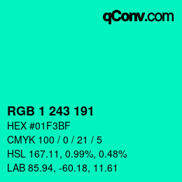 カラーコード: RGB 1 243 191 | qconv.com