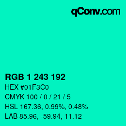 カラーコード: RGB 1 243 192 | qconv.com