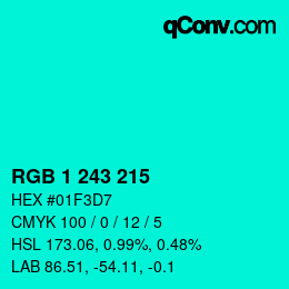 カラーコード: RGB 1 243 215 | qconv.com