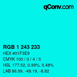 カラーコード: RGB 1 243 233 | qconv.com