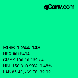 カラーコード: RGB 1 244 148 | qconv.com