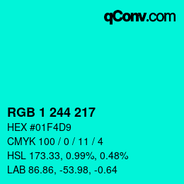 カラーコード: RGB 1 244 217 | qconv.com