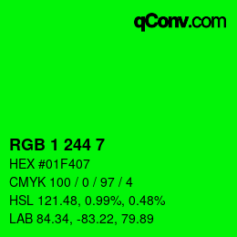 カラーコード: RGB 1 244 7 | qconv.com