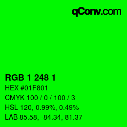 カラーコード: RGB 1 248 1 | qconv.com