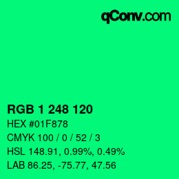 カラーコード: RGB 1 248 120 | qconv.com