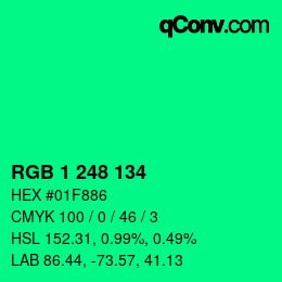 カラーコード: RGB 1 248 134 | qconv.com
