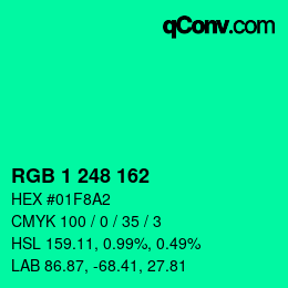 Farbcode: RGB 1 248 162 | qconv.com