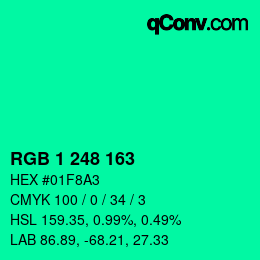 カラーコード: RGB 1 248 163 | qconv.com