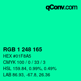 カラーコード: RGB 1 248 165 | qconv.com