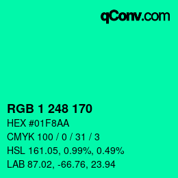 カラーコード: RGB 1 248 170 | qconv.com