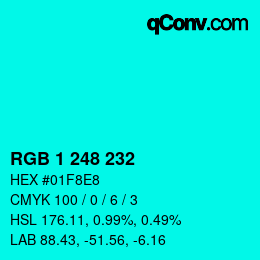 カラーコード: RGB 1 248 232 | qconv.com
