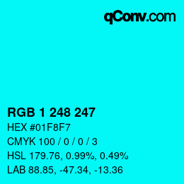 Farbcode: RGB 1 248 247 | qconv.com