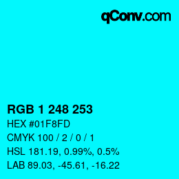 カラーコード: RGB 1 248 253 | qconv.com