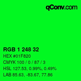 カラーコード: RGB 1 248 32 | qconv.com