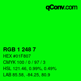 Color code: RGB 1 248 7 | qconv.com