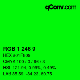 カラーコード: RGB 1 248 9 | qconv.com