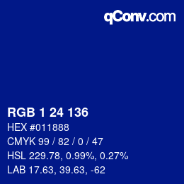 カラーコード: RGB 1 24 136 | qconv.com