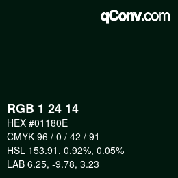 カラーコード: RGB 1 24 14 | qconv.com