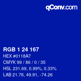 颜色代码: RGB 1 24 167 | qconv.com