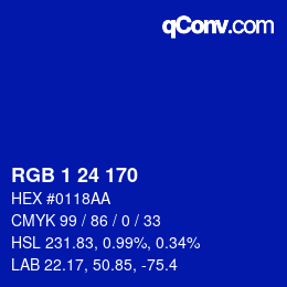 Color code: RGB 1 24 170 | qconv.com