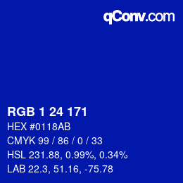 Color code: RGB 1 24 171 | qconv.com