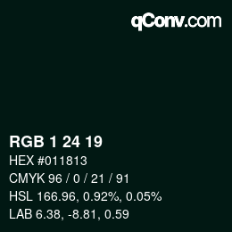カラーコード: RGB 1 24 19 | qconv.com