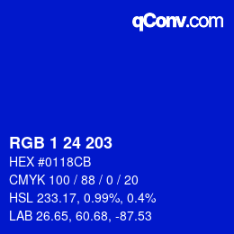 颜色代码: RGB 1 24 203 | qconv.com