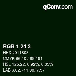 Color code: RGB 1 24 3 | qconv.com