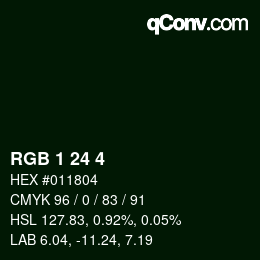 Color code: RGB 1 24 4 | qconv.com