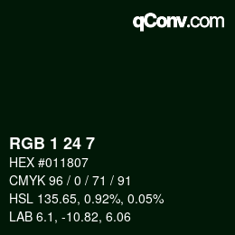 カラーコード: RGB 1 24 7 | qconv.com