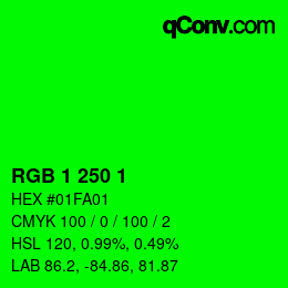 颜色代码: RGB 1 250 1 | qconv.com